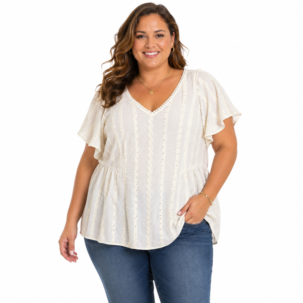 Torrid White Ivory Embroidered Cottagecore Boho Coastal V-Neck Top Shirt sz 2X